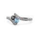 1 - Eleni Black Diamond and Blue Topaz with Side Diamonds Bypass Ring 