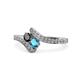 1 - Eleni Black Diamond and London Blue Topaz with Side Diamonds Bypass Ring 