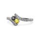 1 - Eleni Black Diamond and Yellow Sapphire with Side Diamonds Bypass Ring 
