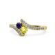 1 - Eleni Blue Sapphire and Yellow Diamond with Side Diamonds Bypass Ring 