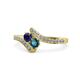 1 - Eleni Blue Sapphire and Blue Diamond with Side Diamonds Bypass Ring 