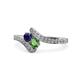 1 - Eleni Blue Sapphire and Green Garnet with Side Diamonds Bypass Ring 