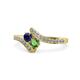 1 - Eleni Blue Sapphire and Green Garnet with Side Diamonds Bypass Ring 