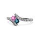 1 - Eleni Pink Sapphire and Blue Diamond with Side Diamonds Bypass Ring 