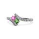 1 - Eleni Pink Sapphire and Green Garnet with Side Diamonds Bypass Ring 