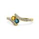 1 - Eleni Citrine and Blue Diamond with Side Diamonds Bypass Ring 