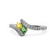 1 - Eleni Yellow Sapphire and Green Garnet with Side Diamonds Bypass Ring 