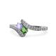 1 - Eleni Tanzanite and Green Garnet with Side Diamonds Bypass Ring 