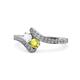 1 - Eleni White Sapphire and Yellow Diamond with Side Diamonds Bypass Ring 