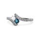 1 - Eleni White Sapphire and Blue Diamond with Side Diamonds Bypass Ring 