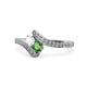 1 - Eleni White Sapphire and Green Garnet with Side Diamonds Bypass Ring 