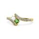 1 - Eleni White Sapphire and Green Garnet with Side Diamonds Bypass Ring 