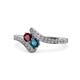 1 - Eleni Ruby and Blue Diamond with Side Diamonds Bypass Ring 
