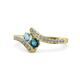 1 - Eleni Aquamarine and Blue Diamond with Side Diamonds Bypass Ring 