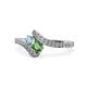 1 - Eleni Aquamarine and Green Garnet with Side Diamonds Bypass Ring 