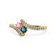 1 - Eleni Pink Tourmaline and Blue Diamond with Side Diamonds Bypass Ring 