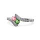 1 - Eleni Pink Tourmaline and Green Garnet with Side Diamonds Bypass Ring 