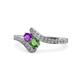 1 - Eleni Amethyst and Green Garnet with Side Diamonds Bypass Ring 