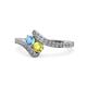 1 - Eleni Blue Topaz and Yellow Diamond with Side Diamonds Bypass Ring 