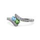 1 - Eleni Blue Topaz and Green Garnet with Side Diamonds Bypass Ring 