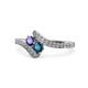 1 - Eleni Iolite and Blue Diamond with Side Diamonds Bypass Ring 