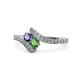 1 - Eleni Iolite and Green Garnet with Side Diamonds Bypass Ring 