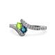 1 - Eleni Peridot and Blue Diamond with Side Diamonds Bypass Ring 
