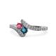 1 - Eleni Rhodolite Garnet and Blue Diamond with Side Diamonds Bypass Ring 