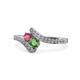1 - Eleni Rhodolite and Green Garnet with Side Diamonds Bypass Ring 