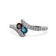 1 - Eleni Red Garnet and Blue Diamond with Side Diamonds Bypass Ring 