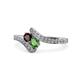 1 - Eleni Red and Green Garnet with Side Diamonds Bypass Ring 
