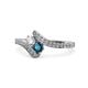 1 - Eleni Round Blue and White Diamond with Side Diamonds Bypass Ring 