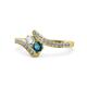 1 - Eleni Round Blue and White Diamond with Side Diamonds Bypass Ring 
