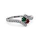 3 - Eleni Emerald and Ruby with Side Diamonds Bypass Ring 
