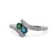 1 - Eleni Emerald and Blue Diamond with Side Diamonds Bypass Ring 
