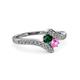 3 - Eleni Emerald and Pink Sapphire with Side Diamonds Bypass Ring 