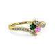 3 - Eleni Emerald and Pink Sapphire with Side Diamonds Bypass Ring 