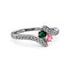 3 - Eleni Emerald and Pink Tourmaline with Side Diamonds Bypass Ring 