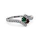 3 - Eleni Emerald and Red Garnet with Side Diamonds Bypass Ring 