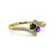 3 - Eleni Emerald and Amethyst with Side Diamonds Bypass Ring 