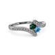 3 - Eleni Emerald and Blue Topaz with Side Diamonds Bypass Ring 