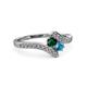 3 - Eleni Emerald and London Blue Topaz with Side Diamonds Bypass Ring 