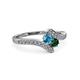 3 - Eleni London Blue Topaz and Emerald with Side Diamonds Bypass Ring 