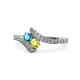 1 - Eleni London Blue Topaz and Yellow Diamond with Side Diamonds Bypass Ring 