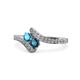 1 - Eleni London Blue Topaz and Blue Diamond with Side Diamonds Bypass Ring 