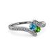 3 - Eleni London Blue Topaz and Green Garnet with Side Diamonds Bypass Ring 