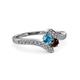 3 - Eleni London Blue Topaz and Red Garnet with Side Diamonds Bypass Ring 