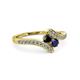 3 - Eleni Black Diamond and Blue Sapphire with Side Diamonds Bypass Ring 