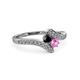 3 - Eleni Black Diamond and Pink Sapphire with Side Diamonds Bypass Ring 