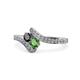 1 - Eleni Black Diamond and Green Garnet with Side Diamonds Bypass Ring 